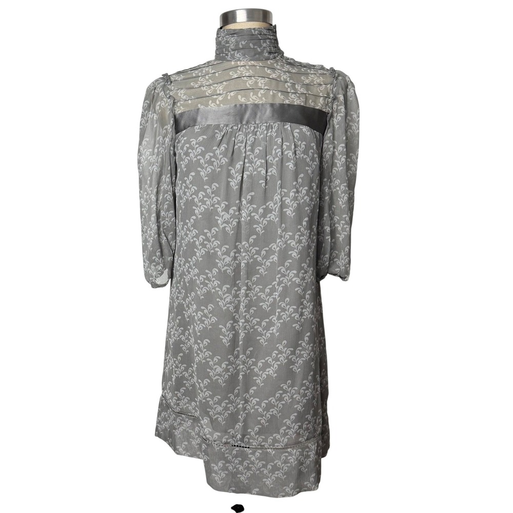 Cynthia Steffe Gray Silk Floral Mock Neck Shift Dress Size 8
